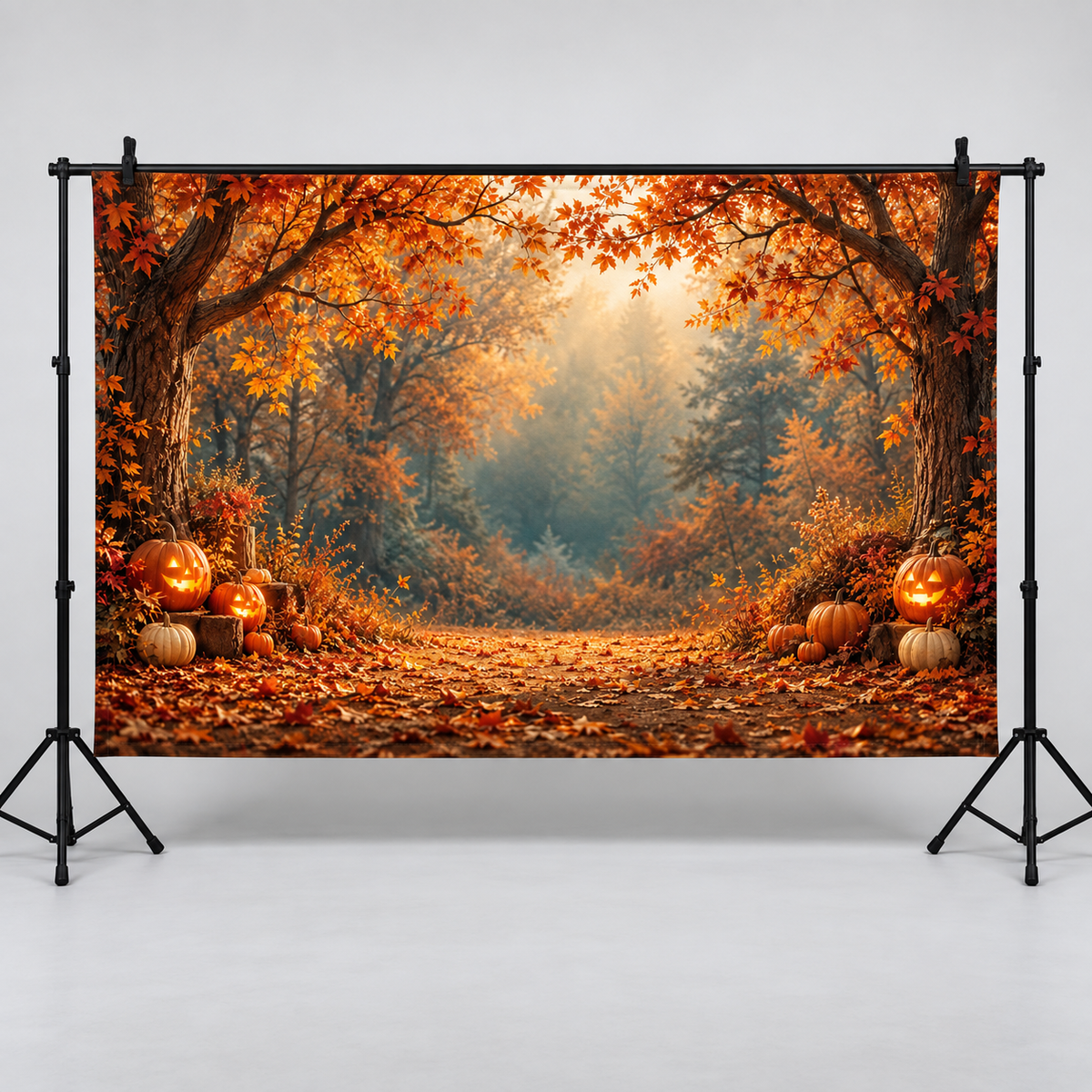 Amber pumpkin woodland backdrop hanging display illustration