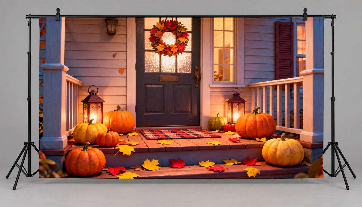 Lantern Pumpkin Porch Fall Photography Backdrop hanging display illustration