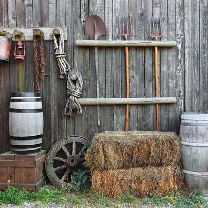 Backyard Fence Background Wood Backdrop Place For Farming Tools | Chiefbackdrop HJ03184