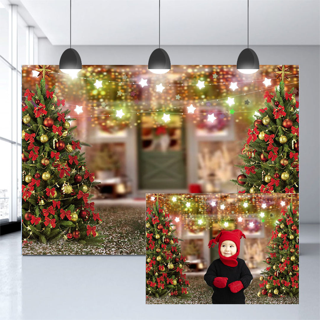 Chiefbackdrop™ Snow Outside House With Christmas Trees And Gifts For Photography