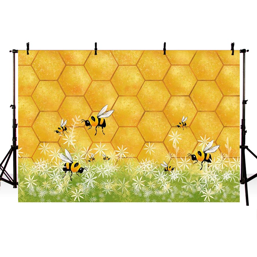 Chiefbackdrop™ Bee Theme Backdrops Baby Shower Ideas for Boys Photography Backdrop