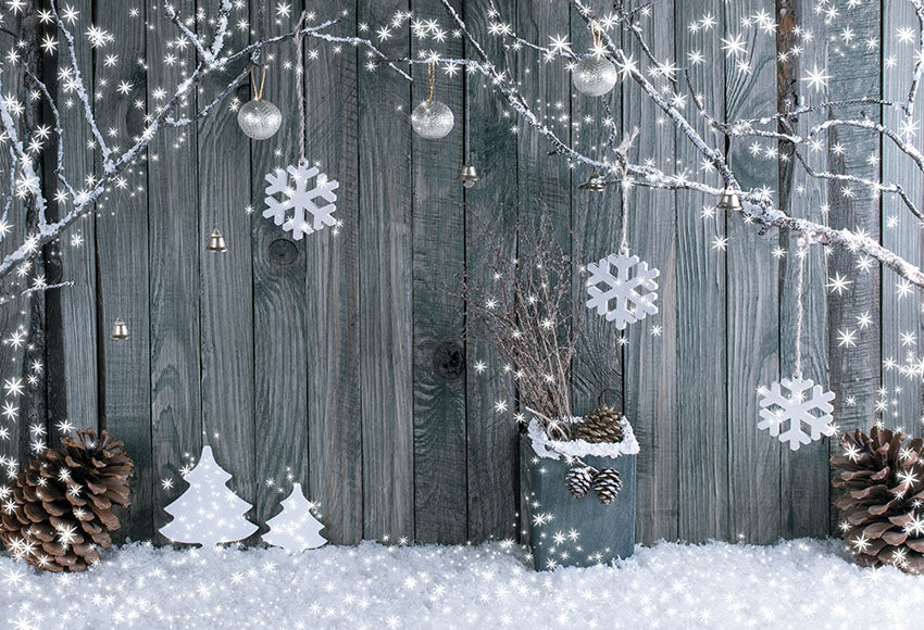 Chiefbackdrop™ Board with Christmas Decorations with Snow Background portrait Backdrops