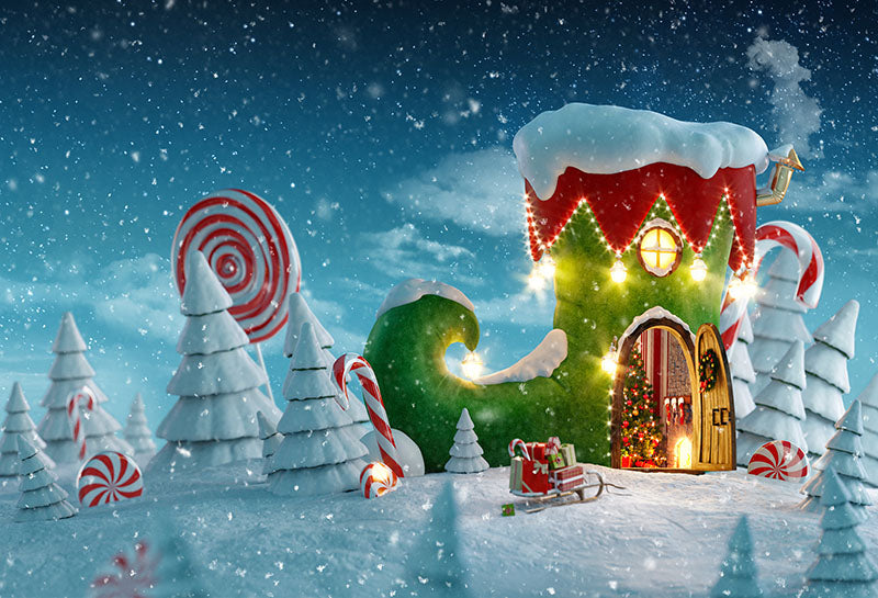 Chiefbackdrop™ Cartoon Boots House in Ice and Snow Background G-1221