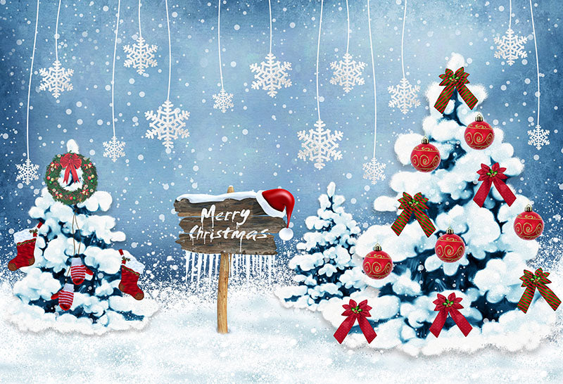 Chiefbackdrop™ Cartoon Christmas Trees and Snowflakes Background G-1204