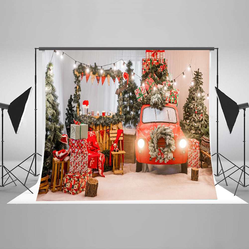 Chiefbackdrop™ Gift Car and Christmas Tree Indoor Decoration Background