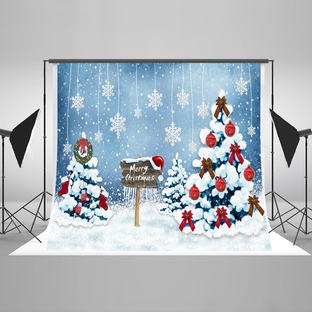 Chiefbackdrop™ Cartoon Christmas Trees and Snowflakes Background