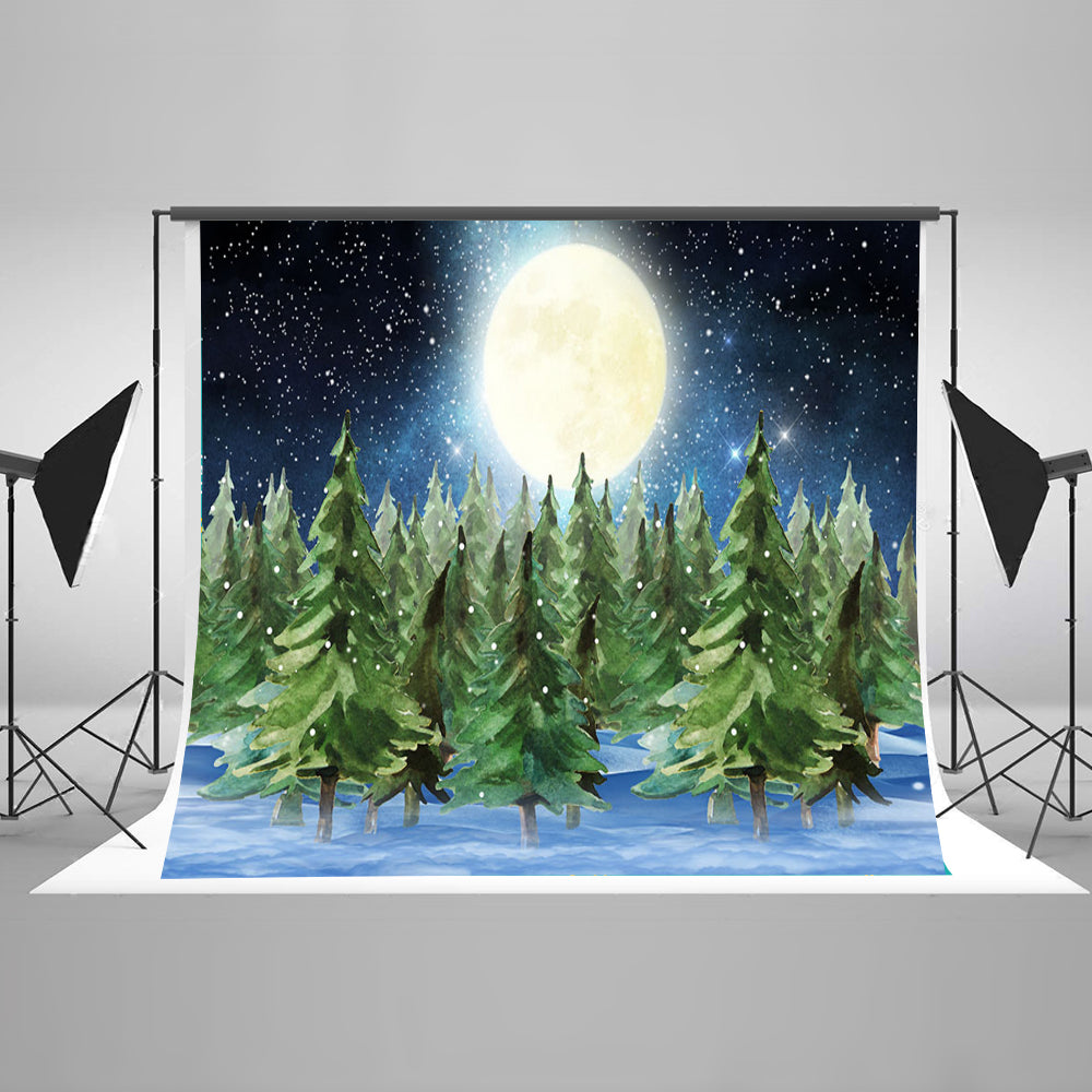 Chiefbackdrop™ Winter Forest With Snow And Christmas Tree For Photography