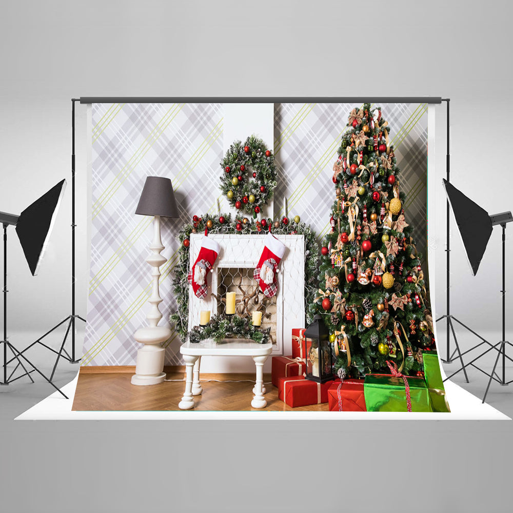 Chiefbackdrop™ Winter Christmas trees White Wall Christmas Gifts For Pictures