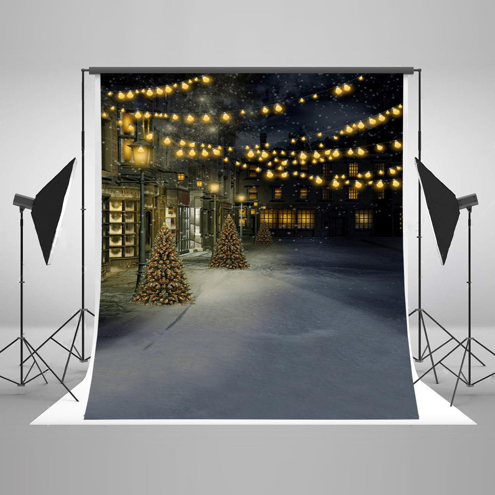 Chiefbackdrop™ the Silent Streets Decorated with Christmas Background