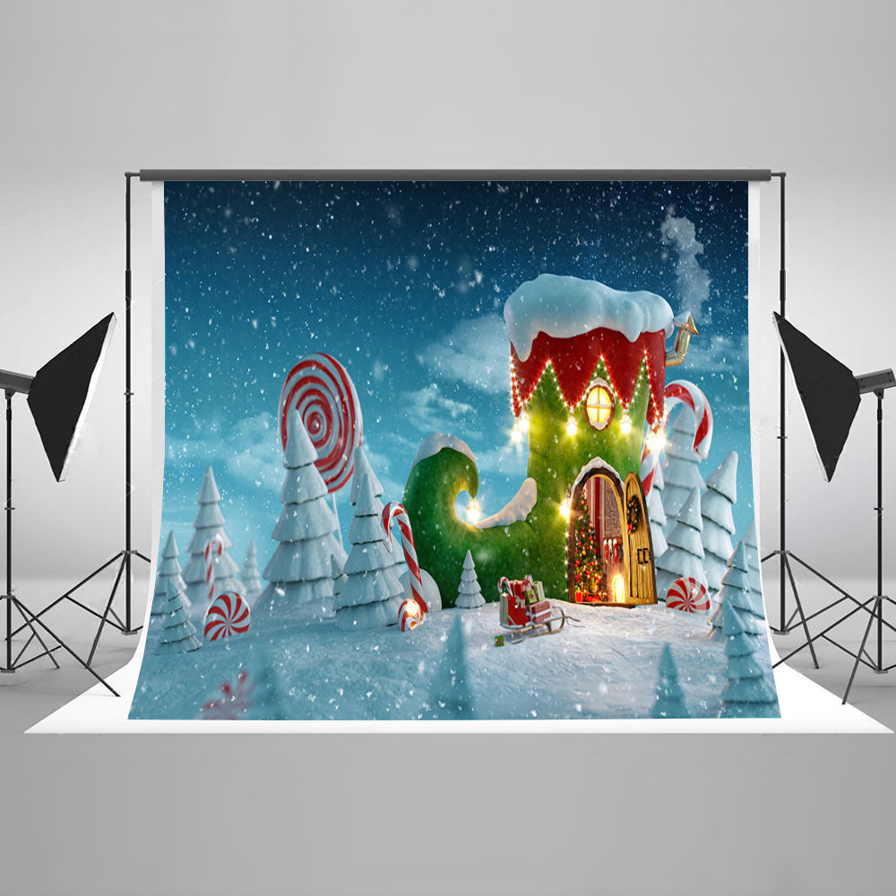 Chiefbackdrop™ Cartoon Boots House in Ice and Snow Background
