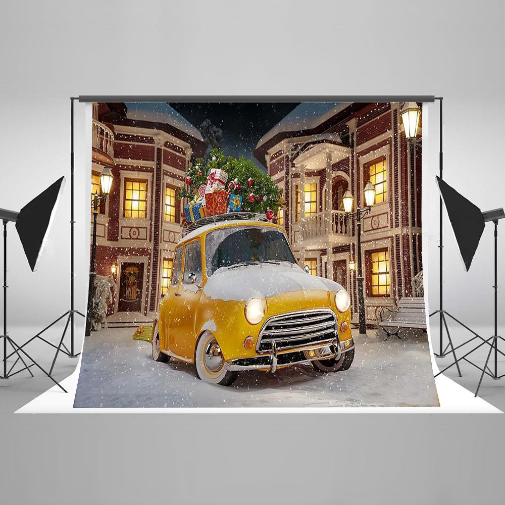 Chiefbackdrop™ Car With Snow Scene Christmas Backdrops