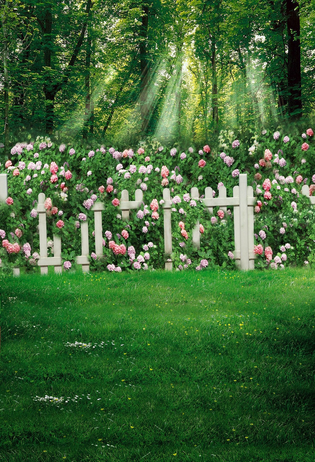 Green Lawn Darts With Flowers Background Spring Backdrops For Portrait Photography | Chiefbackdrop