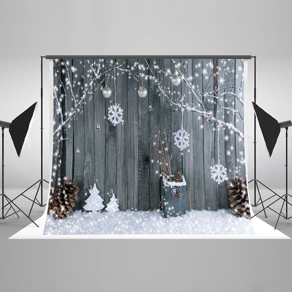 Chiefbackdrop™ Board with Christmas Decorations with Snow Background portrait Backdrops