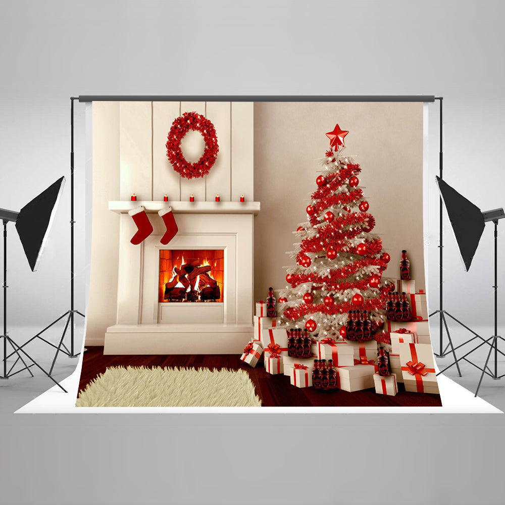 Chiefbackdrop™ Beautiful Christmas Wreath Tree Background Portrait Backdrops for Family