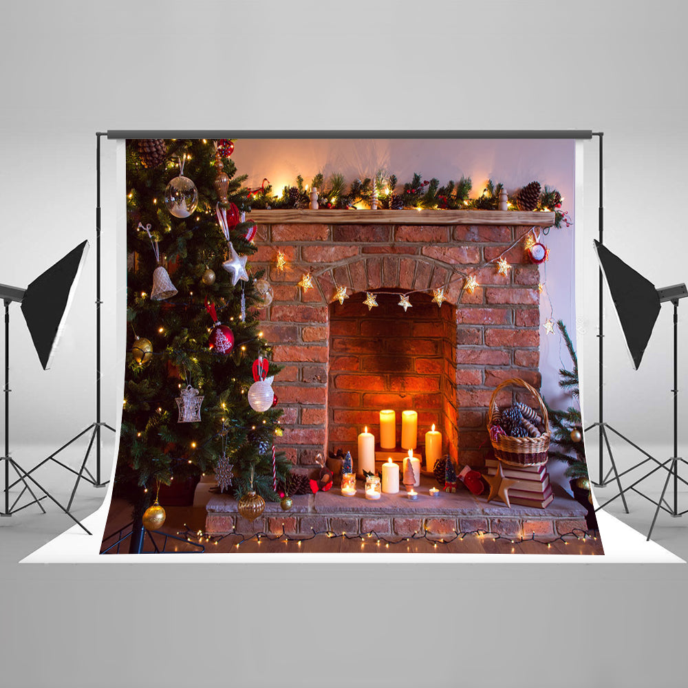 Chiefbackdrop™ Elaborated Christmas Tree and Stove Background Portrait Backdrop for Family