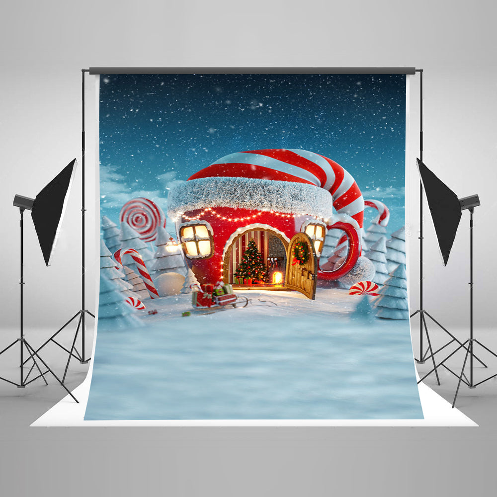 Chiefbackdrop™ Gigantic Cup House Fairy Tale Snow World Background Christmas Backdrop for Children