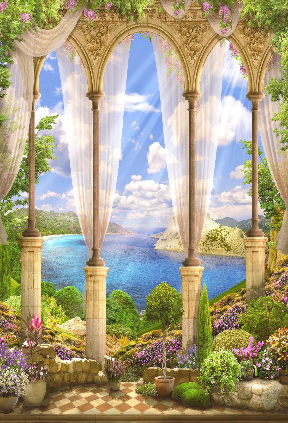 Medieval Castle Balcony Background Scenic Backdrop For Portrait Photography | Chiefbackdrop