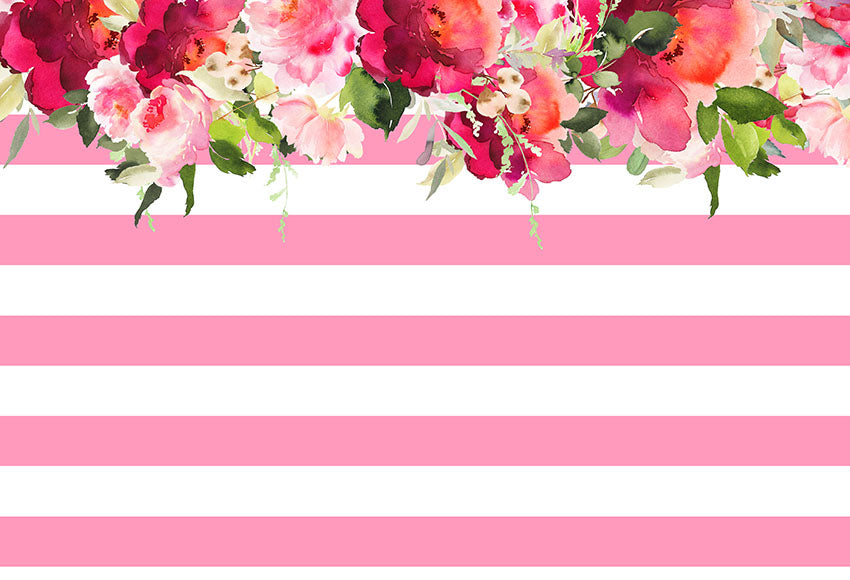 Pink and White Stripes with Flowers for Wedding | Chiefbackdrop™