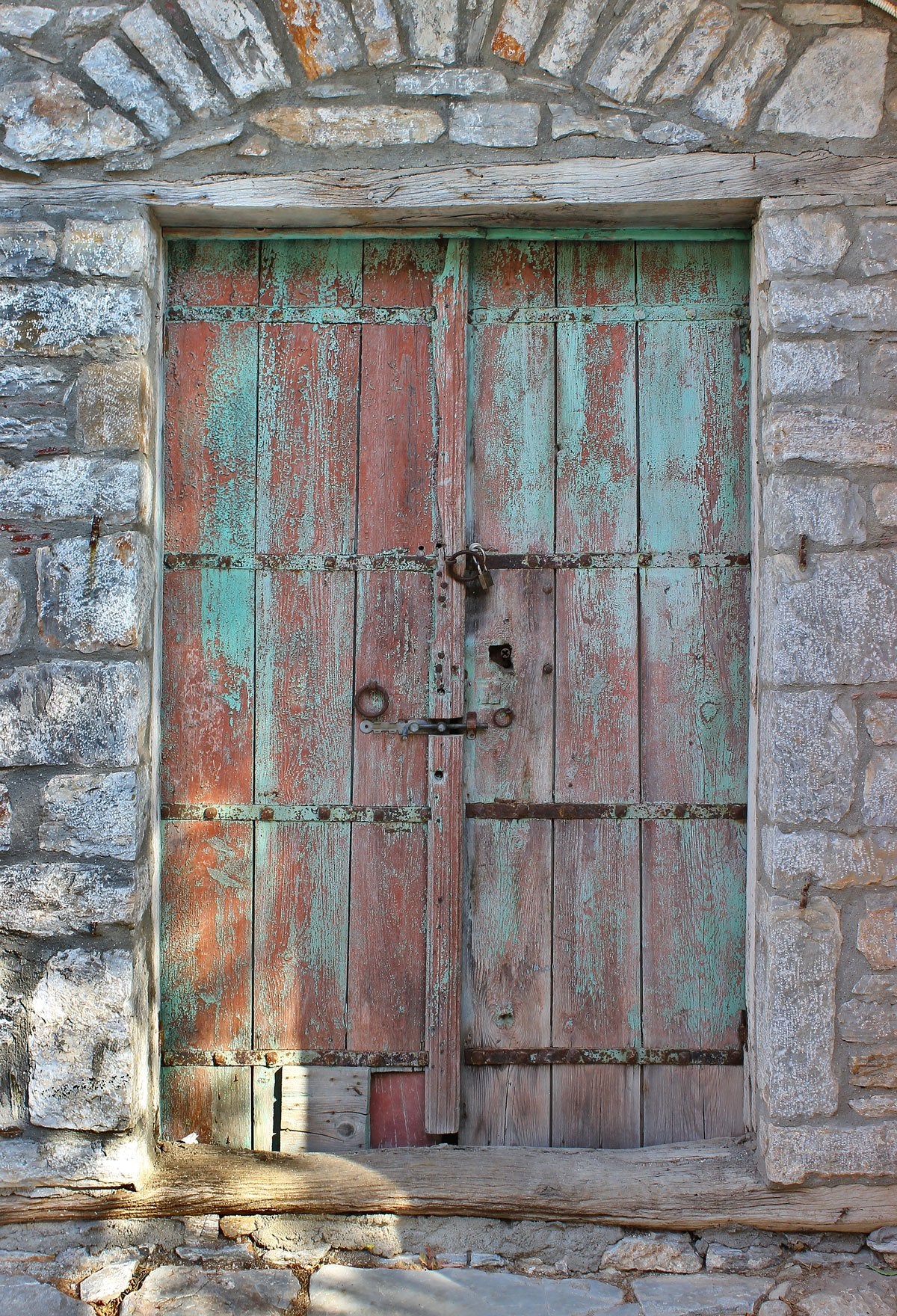 Stone Building Construction Background Rusty Iron Gate Background Photography Backdrops | Chiefbackdrop