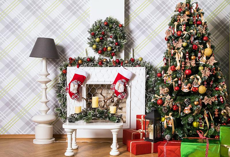 Chiefbackdrop™ Winter Christmas trees White Wall Christmas Gifts For Pictures