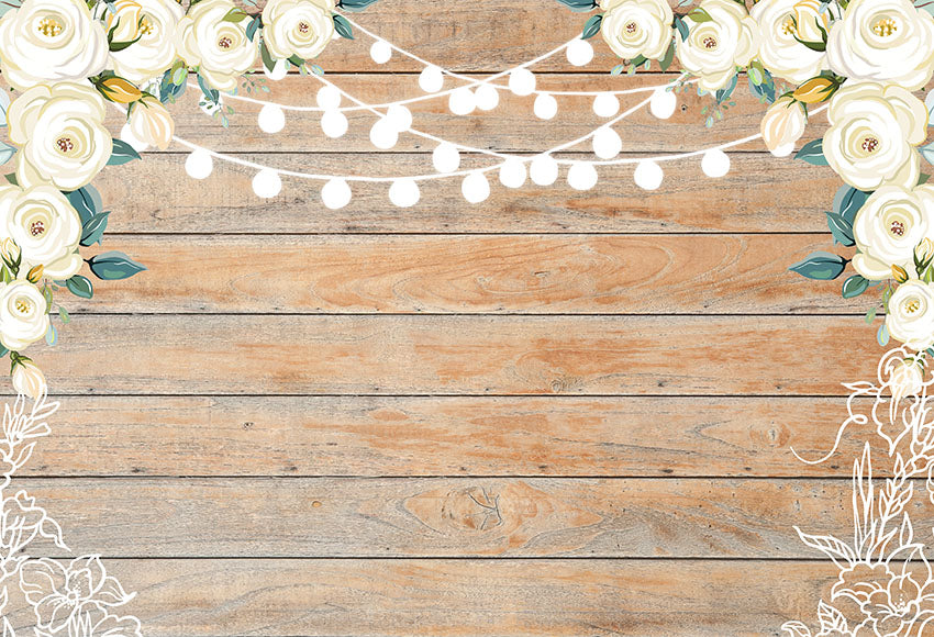 Wood Panels Background with White Flowers | Chiefbackdrop™