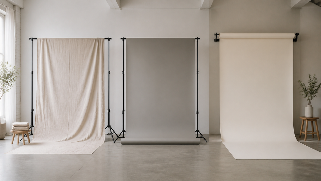 Fabric, matte vinyl, and seamless paper photography backdrop comparison