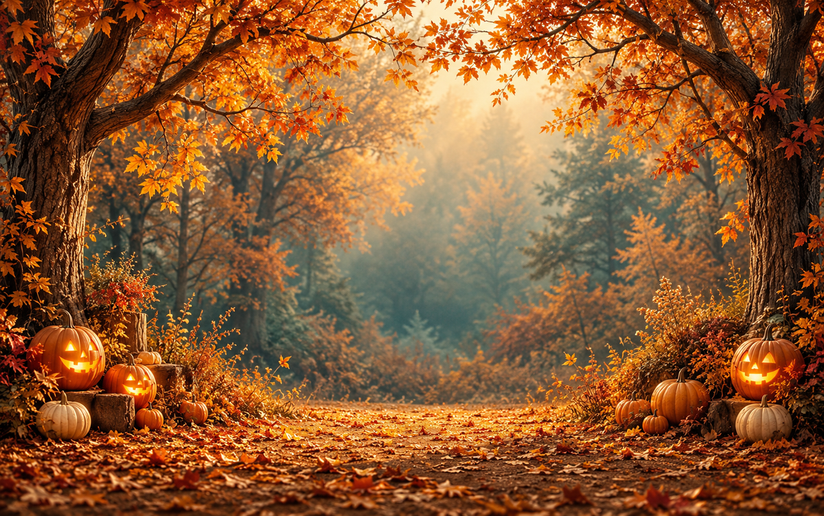 Amber pumpkin woodland flat backdrop artwork