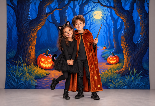 Blue Pumpkin Forest Halloween Backdrop portrait styling illustration