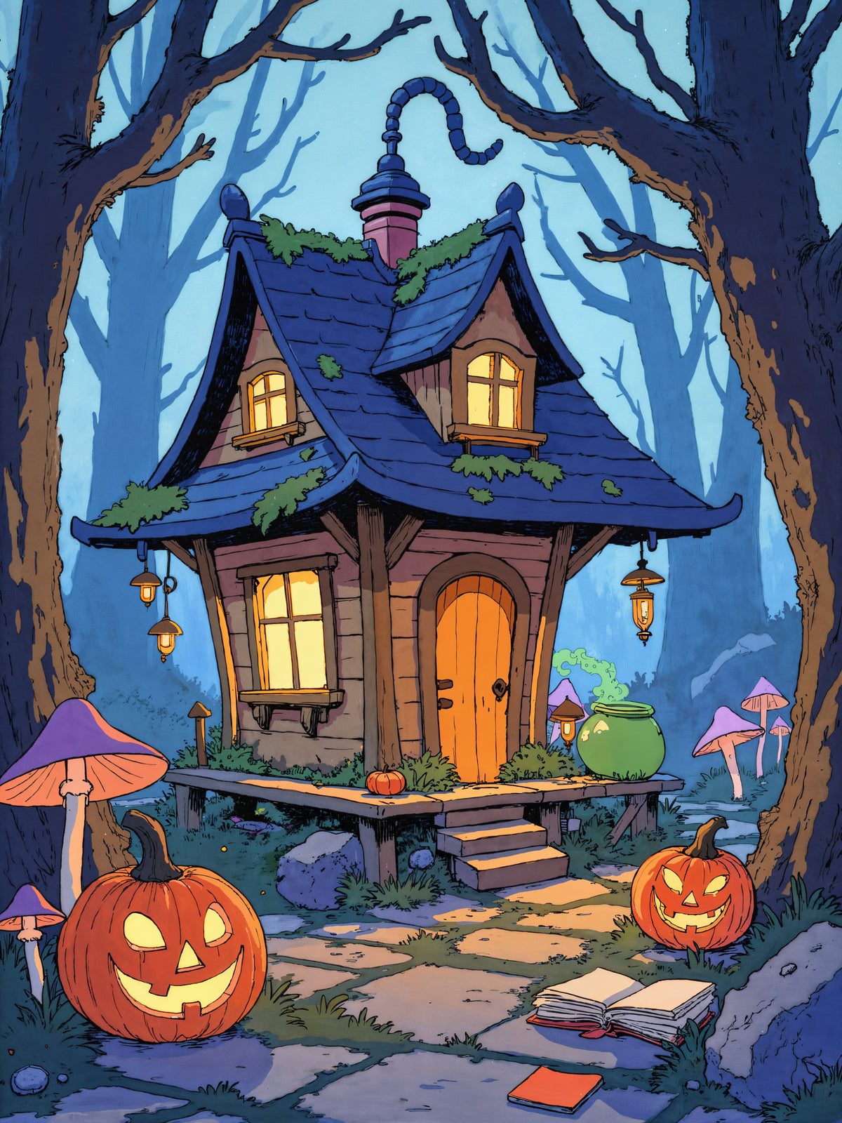 Enchanted Witch Cottage Halloween Backdrop flat artwork