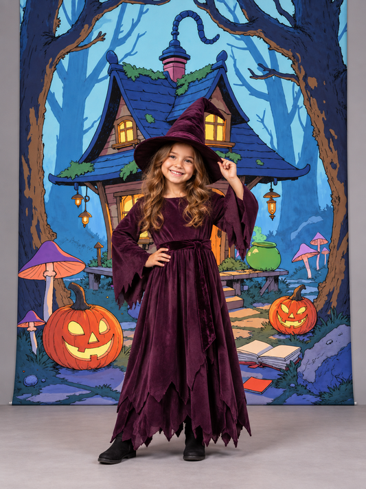 Enchanted Witch Cottage Halloween Backdrop portrait styling illustration