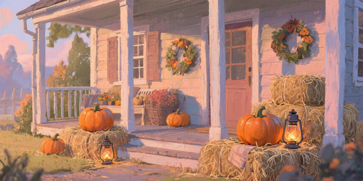 Harvest Wreath Porch Fall Photography Backdrop flat artwork