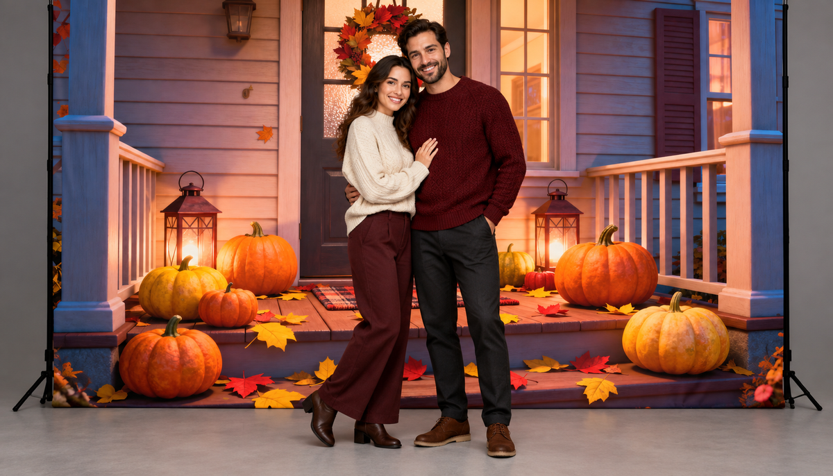 Lantern Pumpkin Porch Fall Photography Backdrop portrait styling illustration