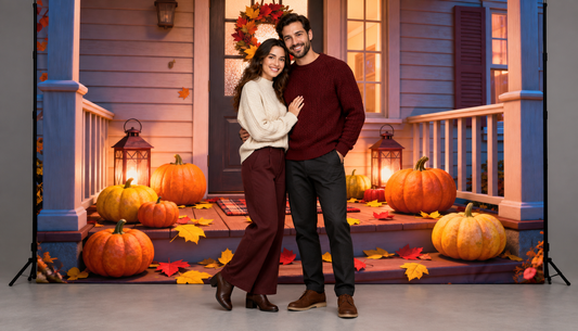 Lantern Pumpkin Porch Fall Photography Backdrop portrait styling illustration