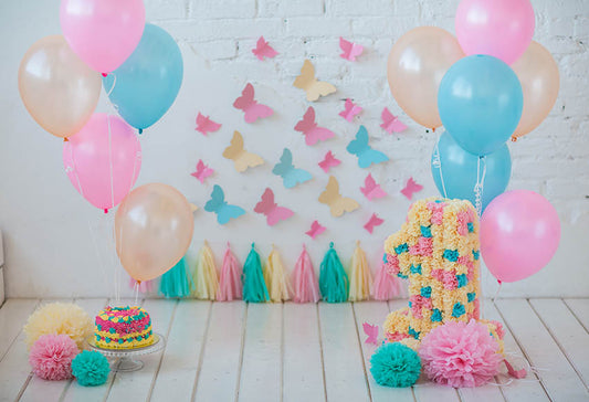Chiefbackdrop™ Balloons and Paper Cakes and Batterflies Baby Shower Backdrop for Pictures
