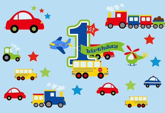 Chiefbackdrop™ Cartoon Car Background For Baby Boy Party Backdrops