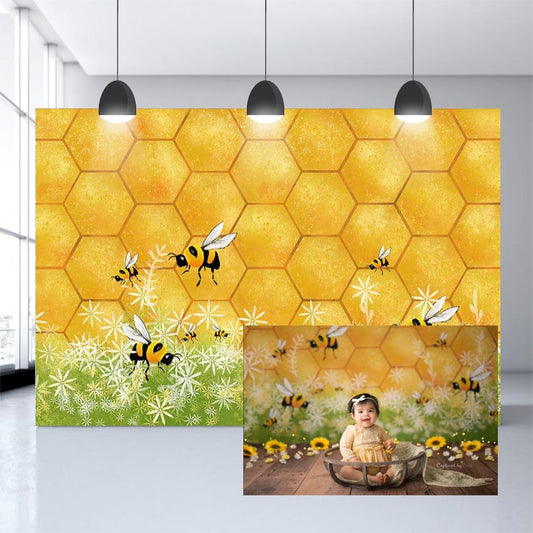 Chiefbackdrop™ Bee Theme Backdrops Baby Shower Ideas for Boys Photography Backdrop