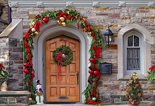 Chiefbackdrop™ Christmas Decorated Wooden Door Photography Backdrops G-1224