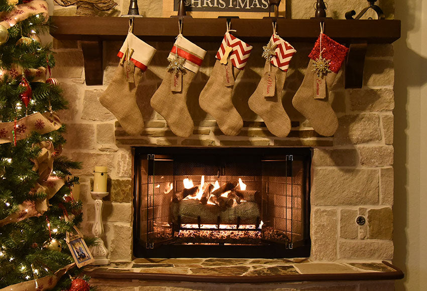Chiefbackdrop™ Cute Socks Hang on Warm Stove Backdrop for Christmas