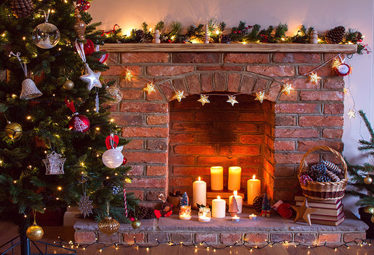 Chiefbackdrop™ Elaborated Christmas Tree and Stove Background Portrait Backdrop for Family