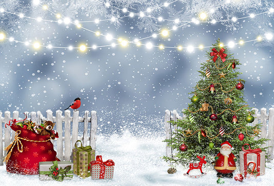 Chiefbackdrop™ Snowfield Christmas Gifts and Tree Background Photography Backdrops G-1182