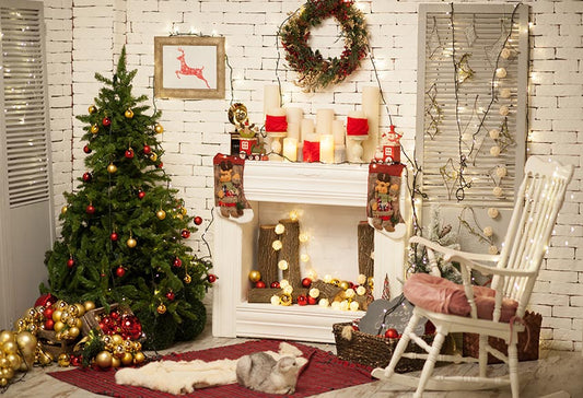 Chiefbackdrop™ Warm Christmas Indoor Decoration with Christmas Tree Background Portrait Backdrops