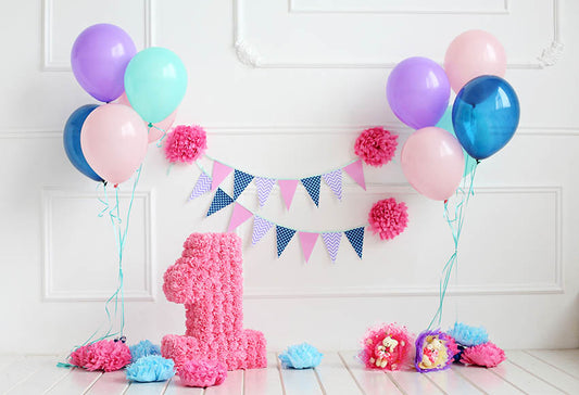 Chiefbackdrop™ Flags and Balloons Background for Baby's First Birthday Party