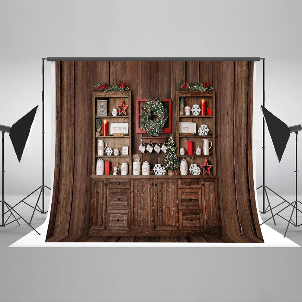 Chiefbackdrop™ Wooden Closet Decorated with Christmas Background