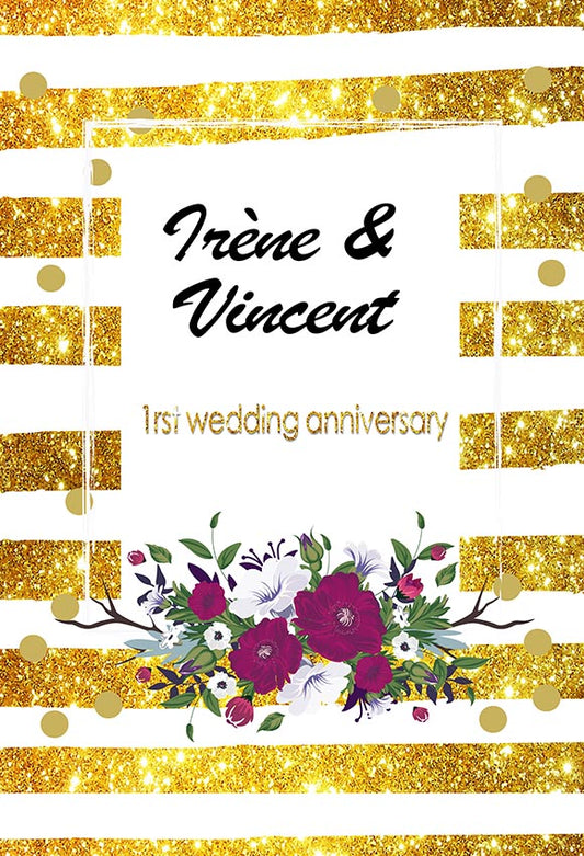 Golden Stripes and Flowers Backdground Wedding Backdrops