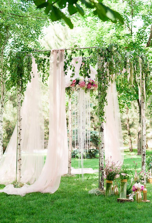 Chiefbackdrop™ White Curtain and Green Park Background Wedding Backdrops