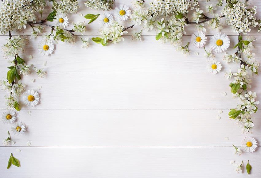 Chiefbackdrop™ White Wood Background with Flowers for Photography