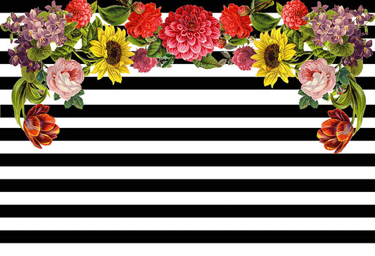 Black and White Stripes with Flowers G-973
