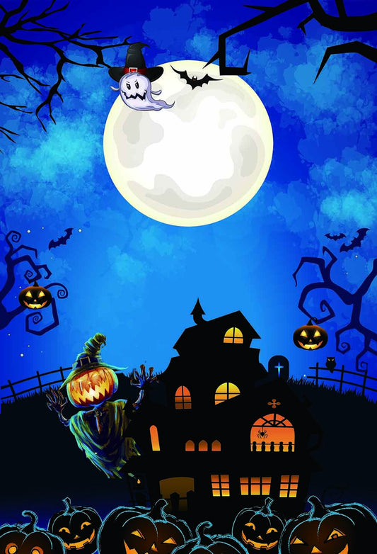 Black Silhouette Castle And Pumpkin Lanterns Cute Background For Baby