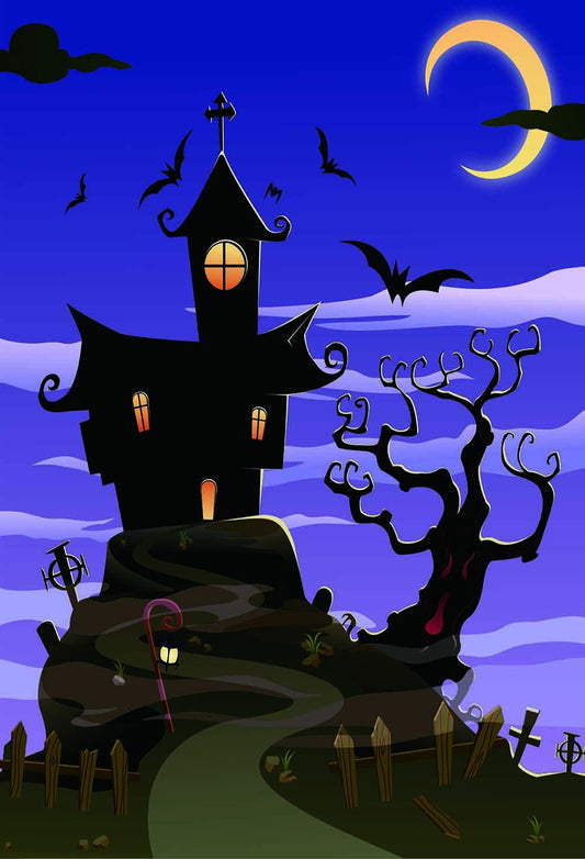 Black Silhouette Castle Background Halloween Backdrops For Baby Shower 