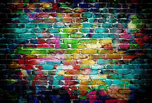 Brick Wall With Graffiti Drawing Backdrop Photography Backdrops Portrait Backdrops | Chiefbackdrop